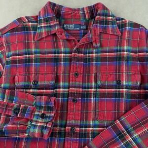 Vintage Polo Ralph Lauren Shirt Mens XL Red Plaid Flannel Loop Collar Heavy